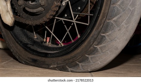 Damaged Motorcycle Tire Selective Focus