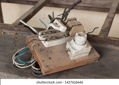 Damaged Old Circuit Breaker Panel.