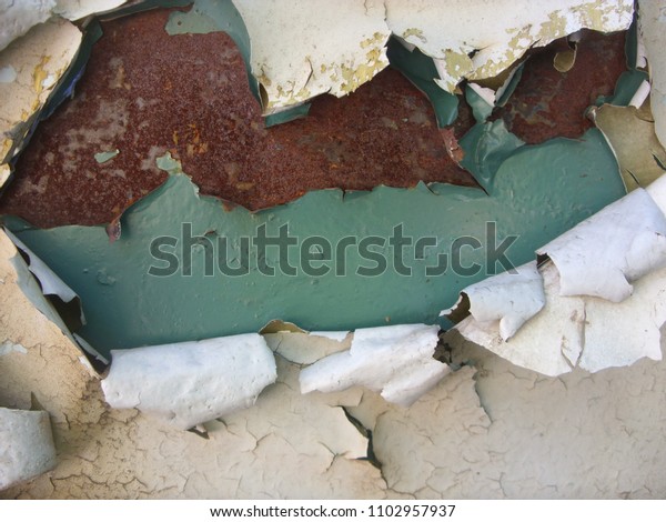 Damaged painted old wall banner, background,\
texture. A grunge shabby solid background with old peeling paint.\
Metal rust background, metal rust texture, rust. Decay metal\
background, breakdown
