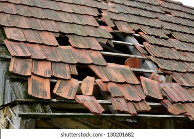 Damaged roof of an old rural house