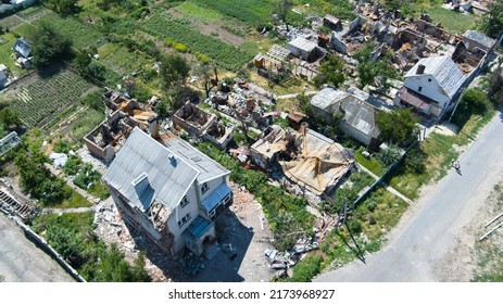 Damaged ruined houses in Chernihiv near Kyiv on north of Ukraine