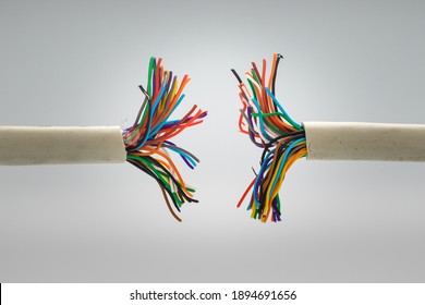 Damaged stranded cable. Internet communication channel disabled. Network troubleshooting.