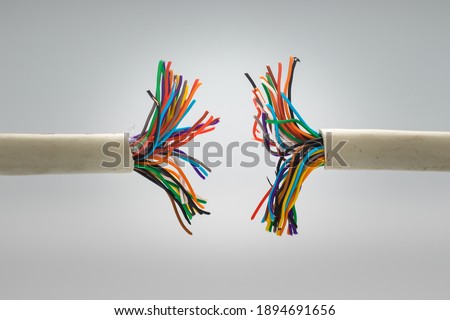 Damaged stranded cable. Internet communication channel disabled. Network troubleshooting.
