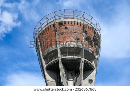 The damaged tower in Vukovar. Consequence of the war in Croatia. A war memorial turned into a museum.