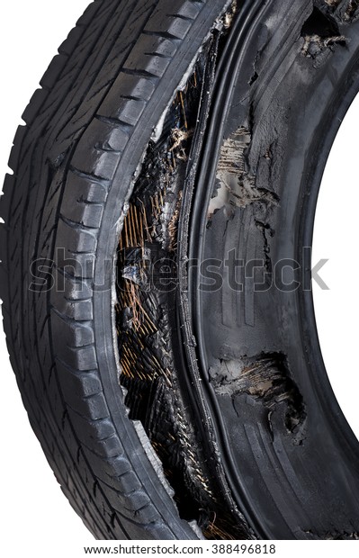 Damaged truck tire after\
tire explosion