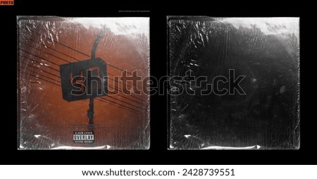 Damaged vinyl cover plastic wrap texture. Square plastic overlay mockup for album cover. shrink wrap