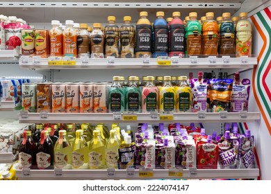 Damansara, Malaysia - 31 OCT 2022: Huge Open Fridge With Various Choice Of Beverages In 7-Eleven Store. 7-Eleven Is An International Chain Of Convenience Stores.