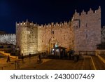 Damascus gate at night in Jerusalem, Israel