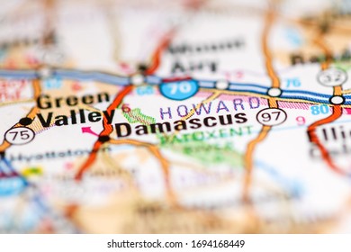 Damascus. Maryland. USA On A Geography Map