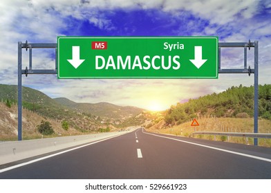 Damascus Road Sign On Highway