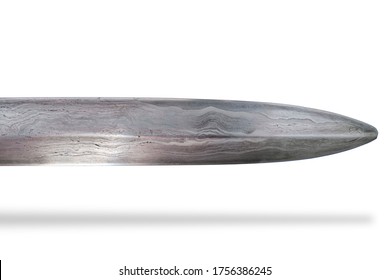 Damascus steel saber blade close up isolated on a white background