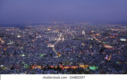 Damascus, Syria, Aerial Night View From Qasioun Mount