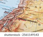 Damascus, Syria, a map of from a world atlas, suitable to illustrate travel destinations, tourism background, world trade, politics and economy