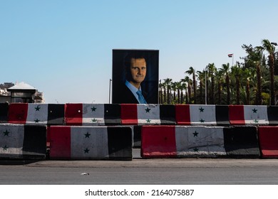 Damascus, Syria -May, 2022: Portrait image of Bashar al-Assad, President of Syria at checkpoint in Damascus