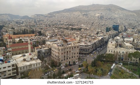 Damascus Syria on December 28, 2018: Beautiful architecture of buildings was influencing style between Europe and middle east