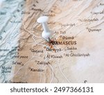 Damascus travel destination map with pin close up. Adventure, discovery, navigation, geography.