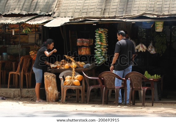 DAMBULLA, SRI LANKA - FEBRUARY 14: Traditional\
roadside stalls selling local teas near Dambulla, Sri Lanka on the\
14th February, 2014.