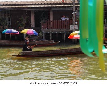 Damnern Saduak, Thailand, December 2019
The Local Food Seller At Floating Market  