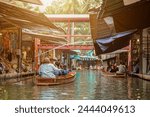 Damnoen Saduak Floating Market, tourists visiting by boat, located in Bangkok, Amphawa Floating market, Amphawa, Tourists visiting by boat, Thailand