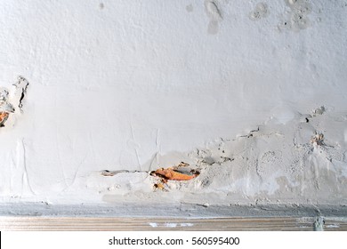 Damp And Moldy Wall. Water Leaks. Close-up