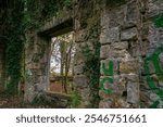 Dams to Darnley Country Park. Ruin of Waulkmill Glen. Appears on a map of 1852 as a roofless ruin. The most plausible theory is that it was connected to Charles Tennant