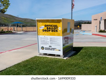 Dana Point, California - April 7, 2020. Official Ballot Drop Off Box In California For Voters Who Prefer To Vote By Mail And Drop Off The Ballot. 