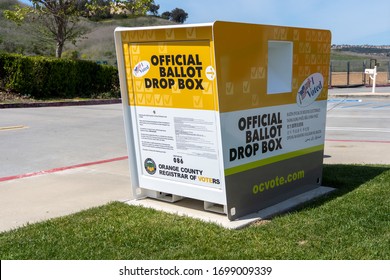 Dana Point, California - April 7, 2020. Official Ballot Drop Off Box In California For Voters Who Prefer To Vote By Mail And Drop Off The Ballot. 