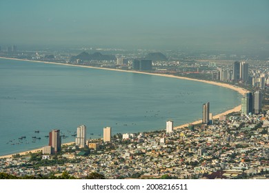 DANANG, VIETNAM - MAY 30, 2020: Aerial view of Da Nang city, Vietnam. Cityscape view at Son Tra peninsula