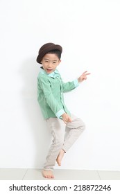 Dance asian kid fashion boy with white background