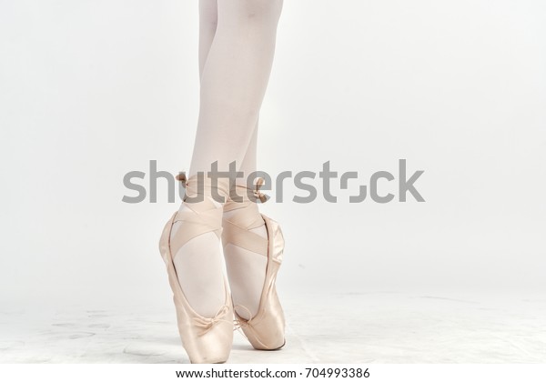Dance Ballet White Pointe Shoes On 