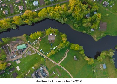 Dance Event In A Small Town On The Stage. The Event Stage And The River Flow Side By Side