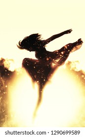 Dancer over exlpoding background