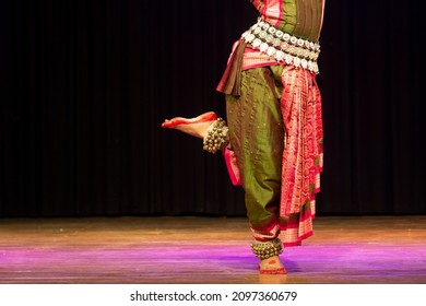 Dancer Wears Traditional Costume And Performs Odissi Dance. Indian Dance Festival