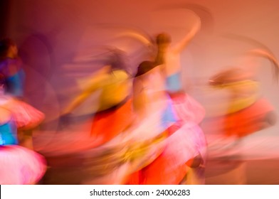 Dancers Flow on to the Stage, Slow Shutter - Motion Blur