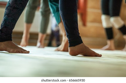 dancers foots movement on floor
