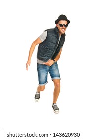 Dancing Cool Rapper And Smiling Isolated On White Background