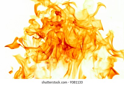Dancing flames against a white background.