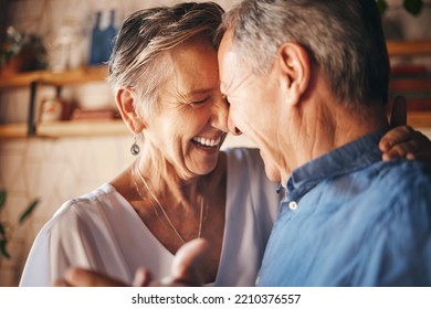 Dancing, happy senior couple smile together and dance with love in retirement. Anniversary celebration at home, mature married healthy man and active woman support each other in retired old age - Shutterstock ID 2210376557