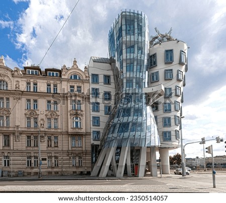 Dancing House of Prague,  (called Ginger and Fred) in New Town in Prague, Czech Republic, no people 