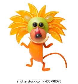 Dancing Lion Made Of Orange On Isolated Background