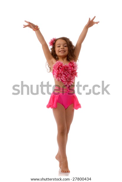 little girl in pink bathing suit