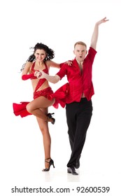 Dancing Young Couple On A White Background.