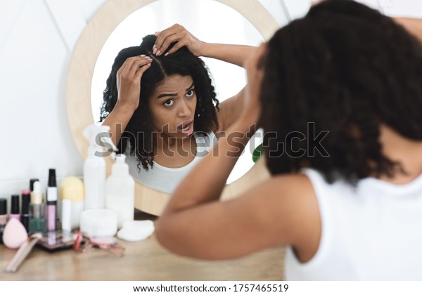 Dandruff Problem Sad Black Woman Looking Stock Photo (Edit Now) 1757465519