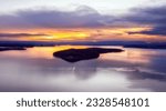 Dangar island on Lake Macquarie at sunrise in scenic aerial landcape Australian Pacific coast.