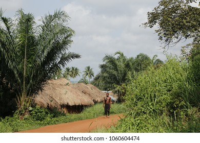 Dangbo Benin November 17 2015 Man Walks On A Street In A Village