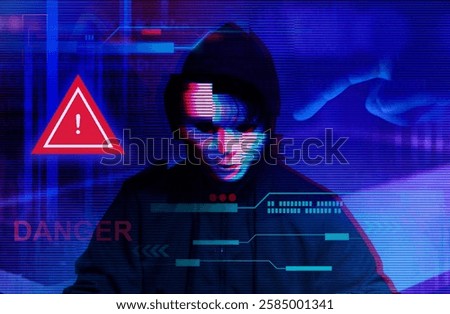 danger alert , hacker attack warning , malware and threat detection