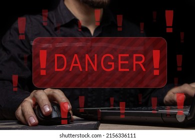 Danger alert. Hacking personal data. The concept of a cyber attack on a computer network.