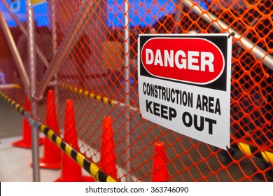 Danger Construction Area Sign. Selective Focus.