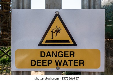 Danger Deep Water Warning Sign On A Quarry Gate