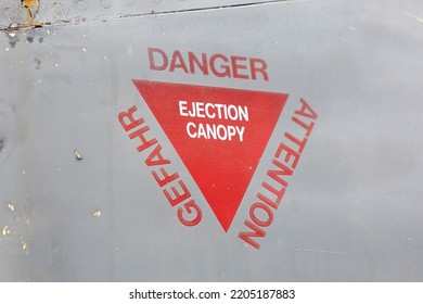 Danger Ejection Canopy Sign On An Old Jet Plane